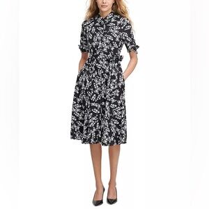 Calvin Klein Women's Short Sleeve Collar Floral Print A-Line Dress Size 12